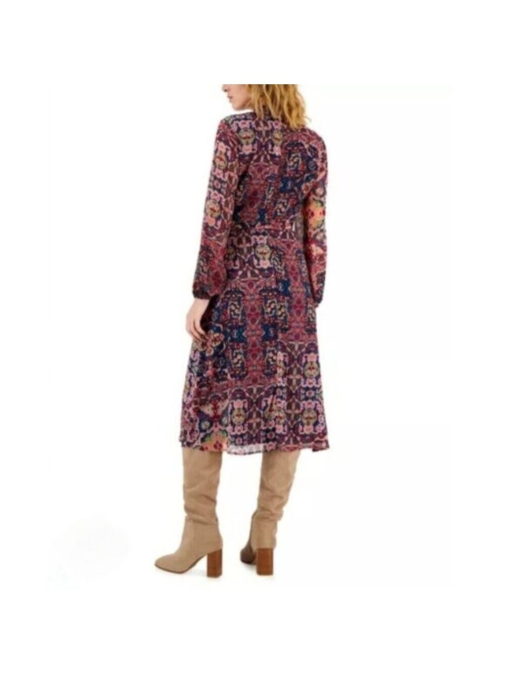 NWT Tahari ASL Tapestry Print Chiffon Long Sleeve Midi Dress - Picture 3 of 17